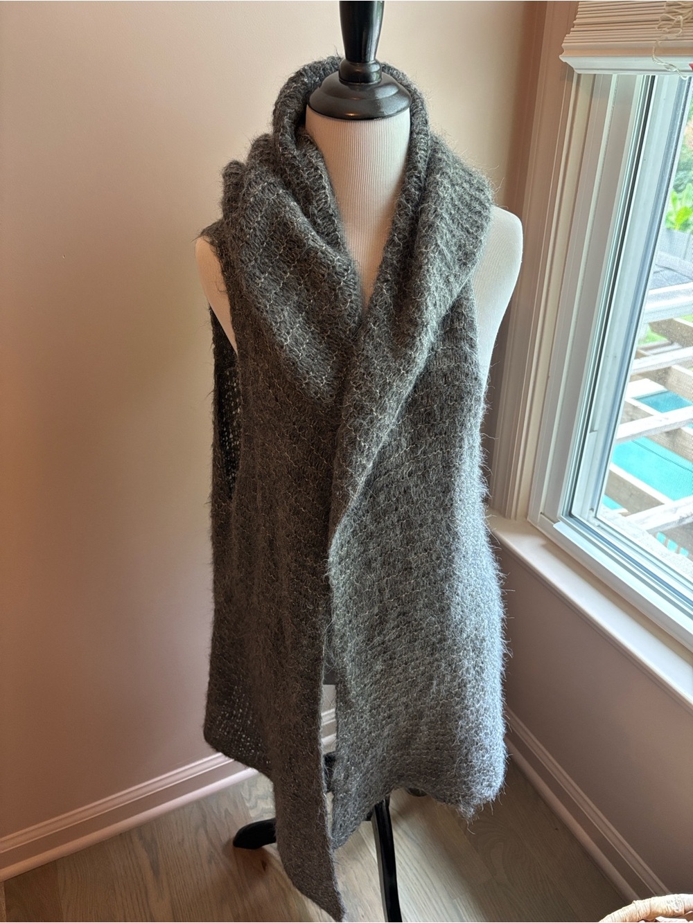 EILEEN FISHER Alpaca and Silk Hooded Sweater Vest Size Large